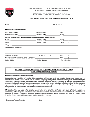 Player Information and Medical Release Form
