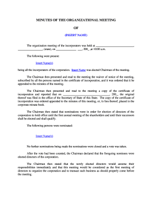 Organizational Meeting Minutes Template