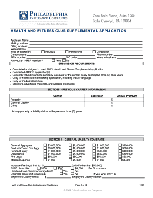 Health and Fitness Club Supplemental Application