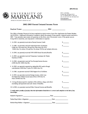 2002-2003 Parent Untaxed Income Form