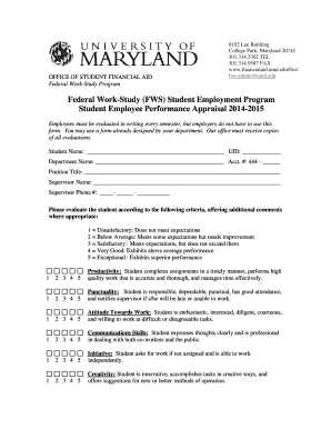 Federal Work-Study Student Performance Appraisal