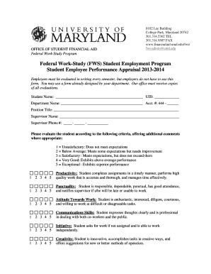 Federal Work-Study Student Performance Appraisal