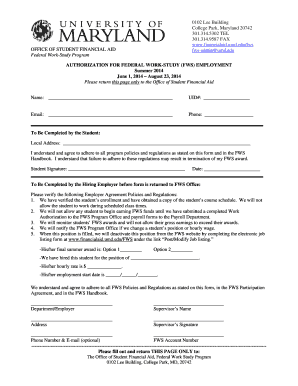 Authorization for Federal Work-Study Employment