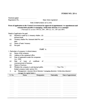 Form 25-A Application for Director Remuneration Approval