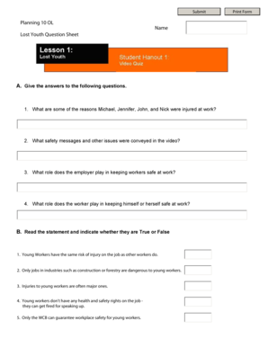 Lost Youth Question Sheet