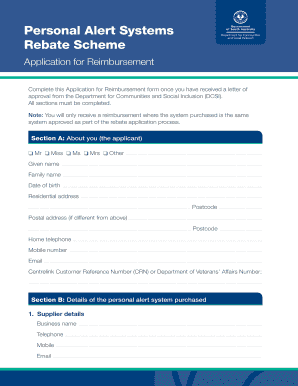Personal Alert System Reimbursement Application