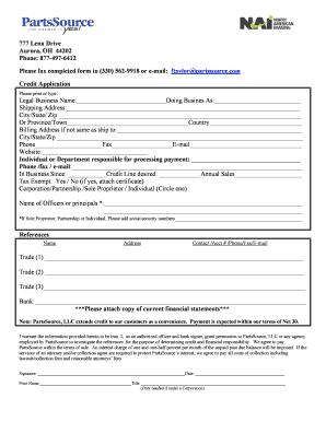 PartsSource Credit Application