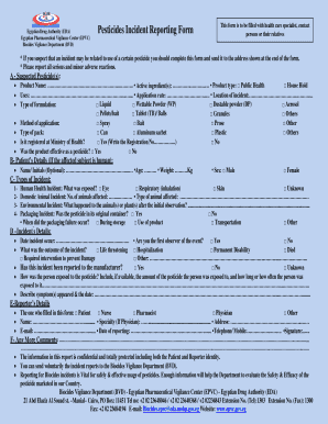 Egyptian Pesticide Incident Reporting Form