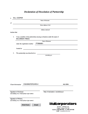 Declaration of Dissolution of Partnership