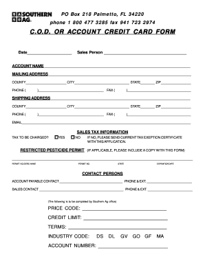 COD or Account Credit Card Form