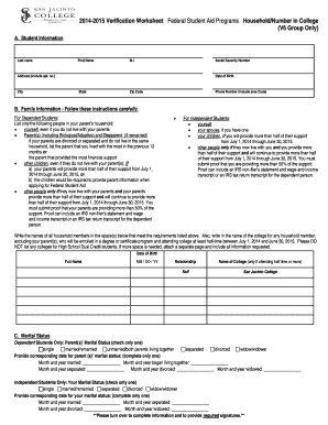 2014-2015 Verification Worksheet