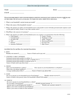 Zero Income Questionnaire