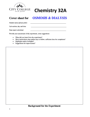 Chemistry Lab Report Cover Sheet