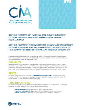 Mitel Customer Innovation Momentum Awards Nomination Form