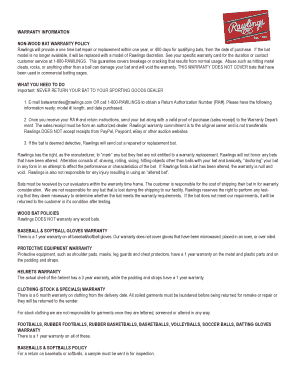 Rawlings Non-Wood Bat Warranty Policy