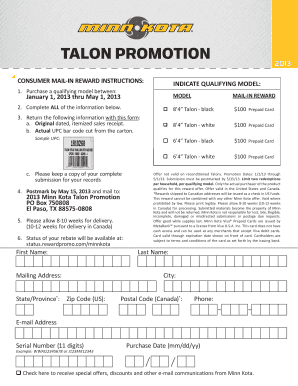 Minn Kota Talon Promotion Reward Form