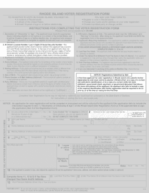 Rhode Island Voter Registration Form
