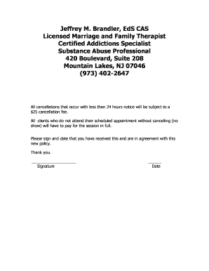 Cancellation Form - Jeffrey M. Brandler, EdS CAS SAP