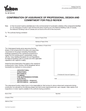 Yukon Building Permit Confirmation of Assurance