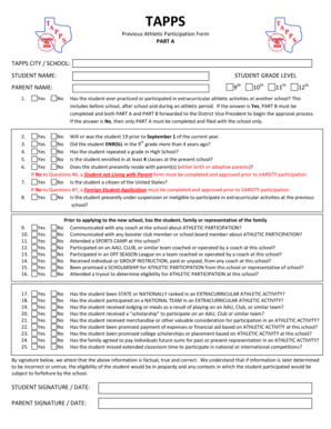 TAPPS Previous Athletic Participation Form