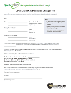 Direct Deposit Authorization Change Form