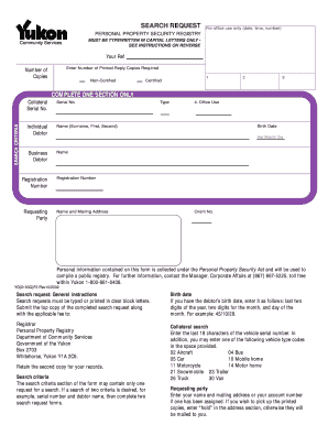 Personal Property Security Registry Search Request