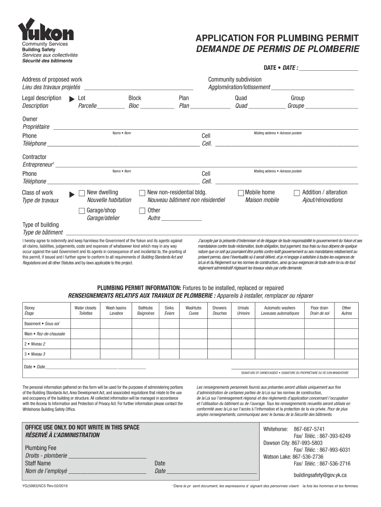 Fillable Online Application for plumbing bpermitb demande de permis de