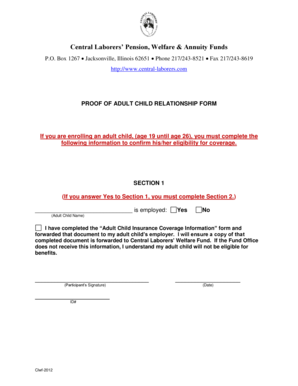 Proof of Adult Child Relationship Form