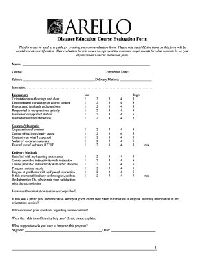 Distance Education Course Evaluation Form
