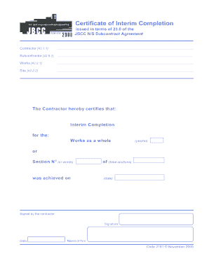 Certificate of Interim Completion