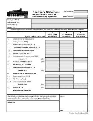 Recovery Statement Certificate