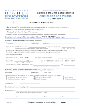 Washington College Bound Scholarship Application