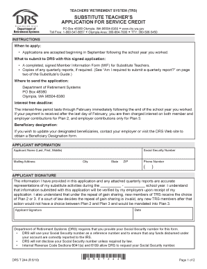 Washington Substitute Teacher Service Credit Application