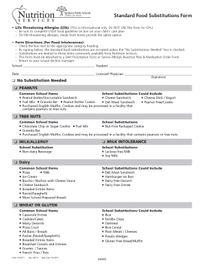 Standard Food Substitutions Form