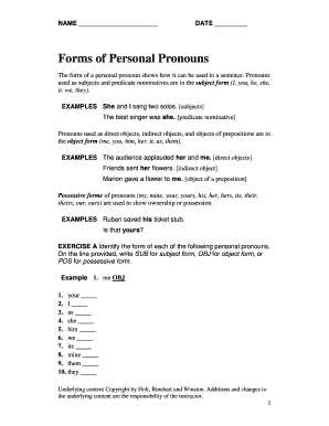 Forms of Personal Pronouns Worksheet