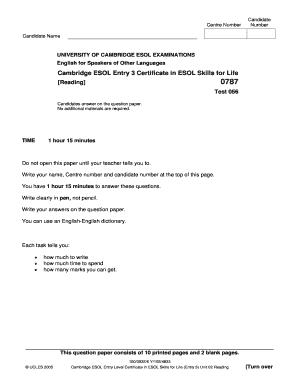 Cambridge ESOL Entry 3 Reading Test