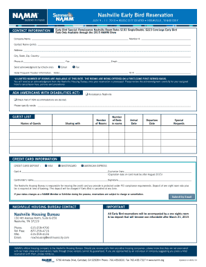 NAMM Show Early Bird Reservation Form