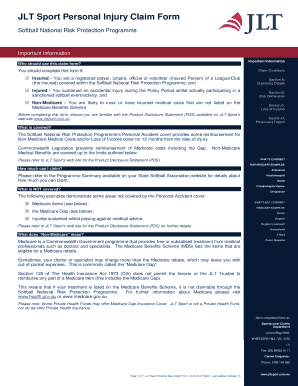 JLT Sport Personal Injury Claim Form