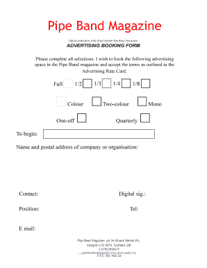 PB Booking Form - Royal Scottish Pipe Band Association - rspba