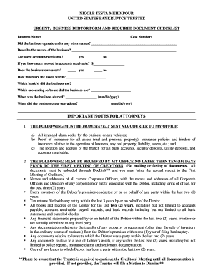 Business Debtor Form and Required Document Checklist