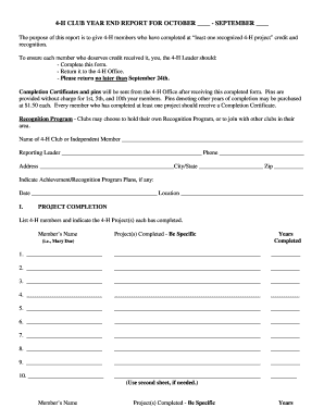 4-H Club Year End Report