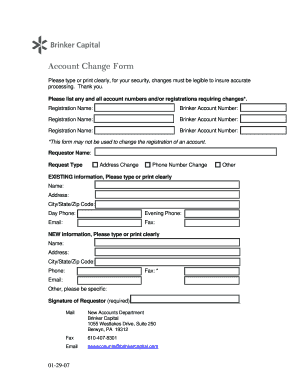 Brinker Account Change Request Form