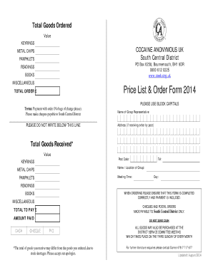 Cocaine Anonymous UK Order Form