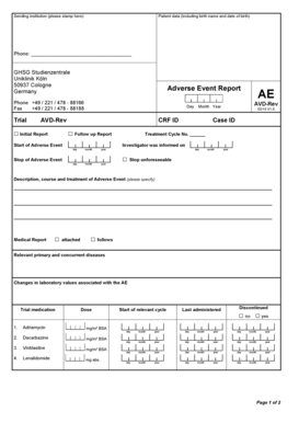 Adverse Event Report Form