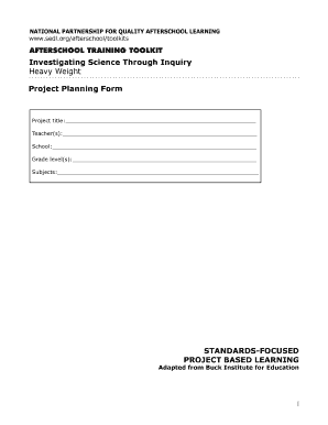 Science Inquiry Project Planning Form