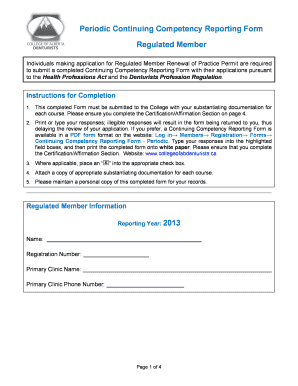 Periodic Continuing Competency Reporting Form