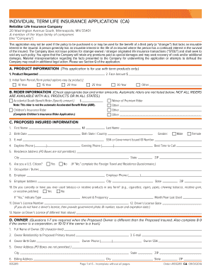 Individual Term Life Insurance Application