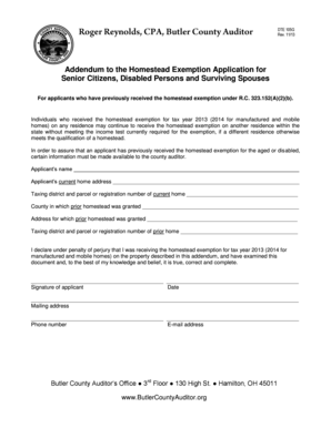 Ohio Homestead Exemption Addendum