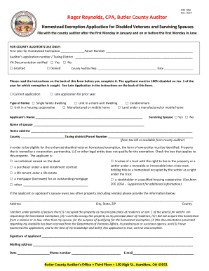 Homestead Exemption Application for Disabled Veterans and Surviving Spouses