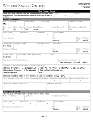 Windsor Family Dentists New Patient Form